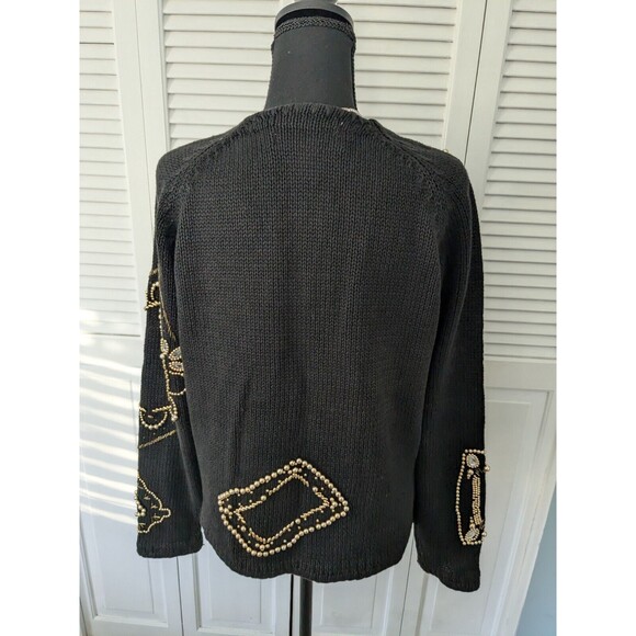 Victoria Harbour Vtg Sweater Womens M Black Gold Embellished Beading Retro Glam - Picture 9 of 14